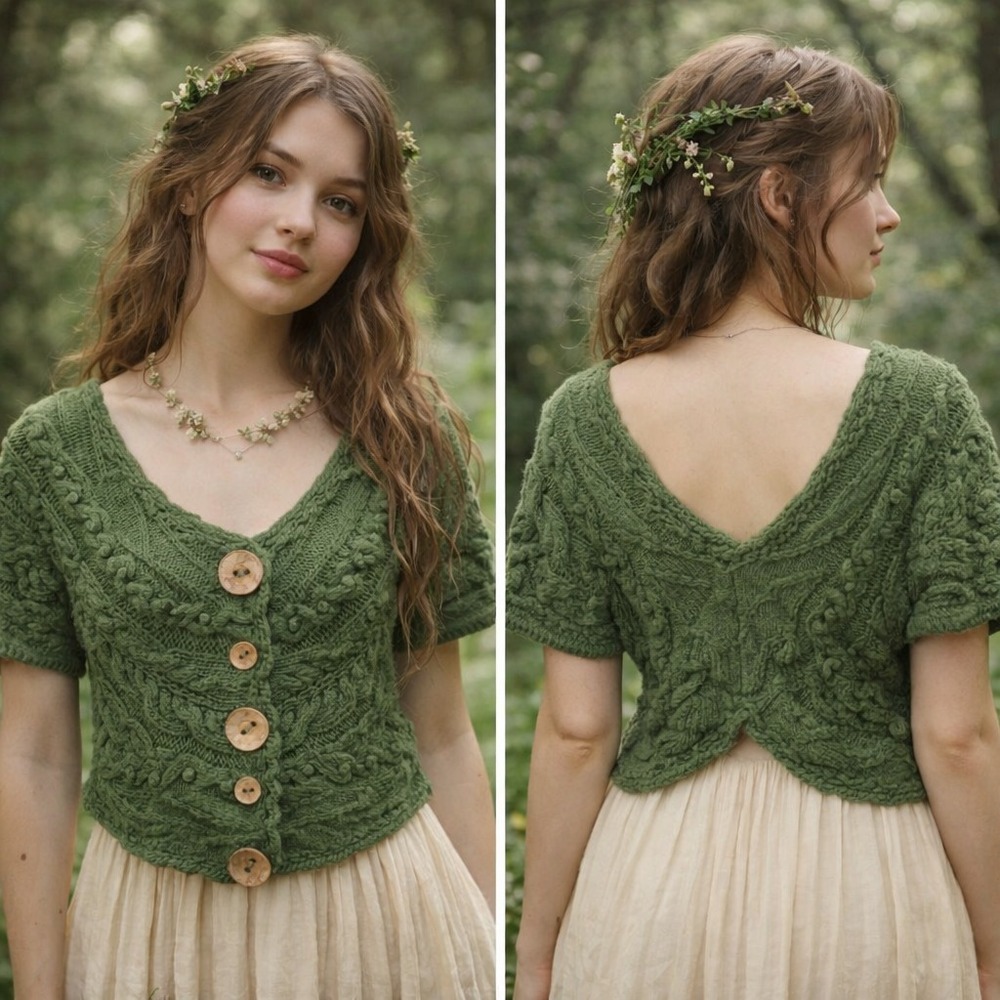 Anthropologie Sleeping On Snow Sweater Large‎ Green Fairy Forest Twee Whisical